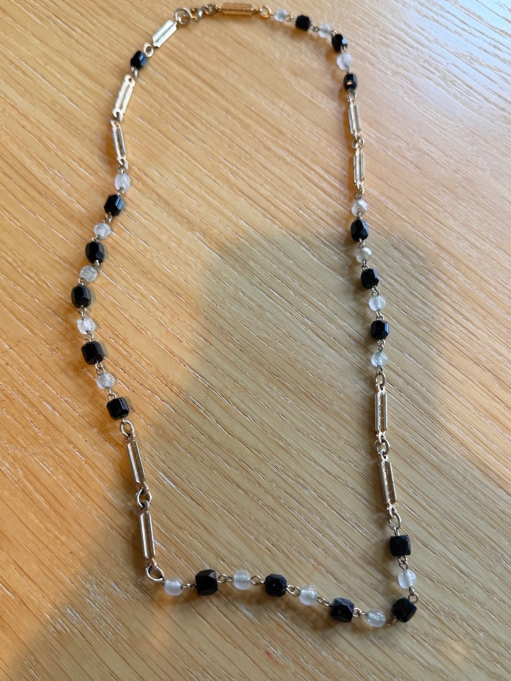 Vintage Gold Tone Black and Clear Glass Bead Women's Necklace